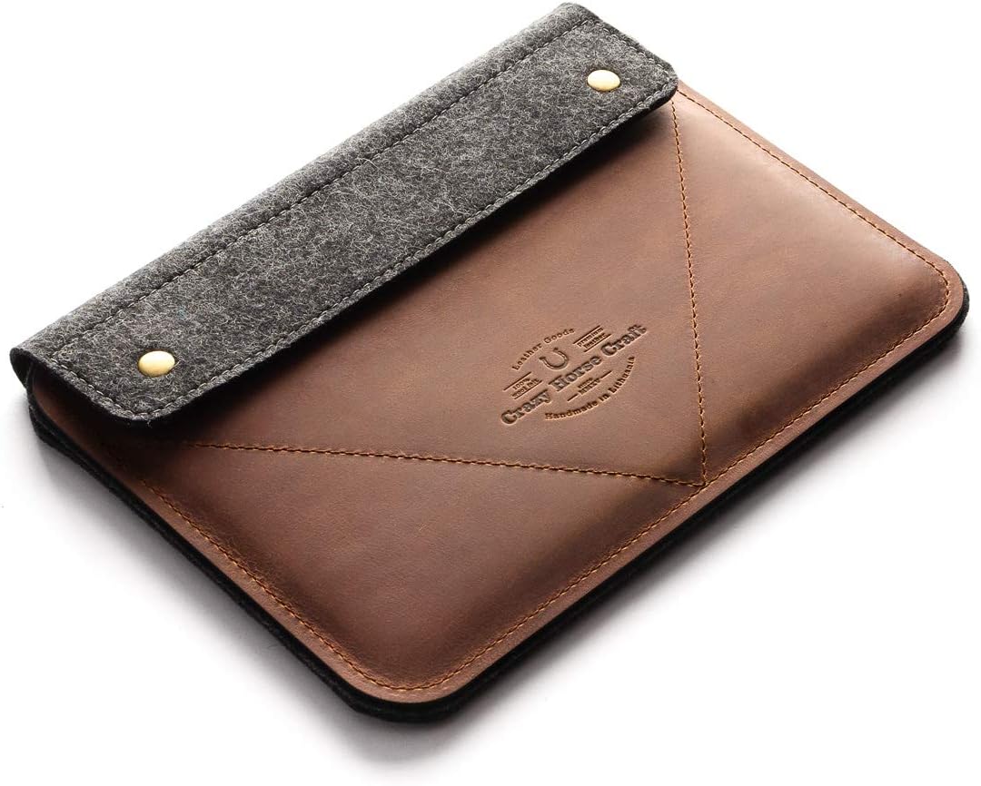 iPad Pro 12.9 inch leather case | Classic Brown, iPad 11″ iPad 10.2 sleeve 100% wool felt Apple pencil pocket/holder handmade Crazy Horse leather 2019 iPad Air 10.5 inch tablet cover Crazy Horse Craft