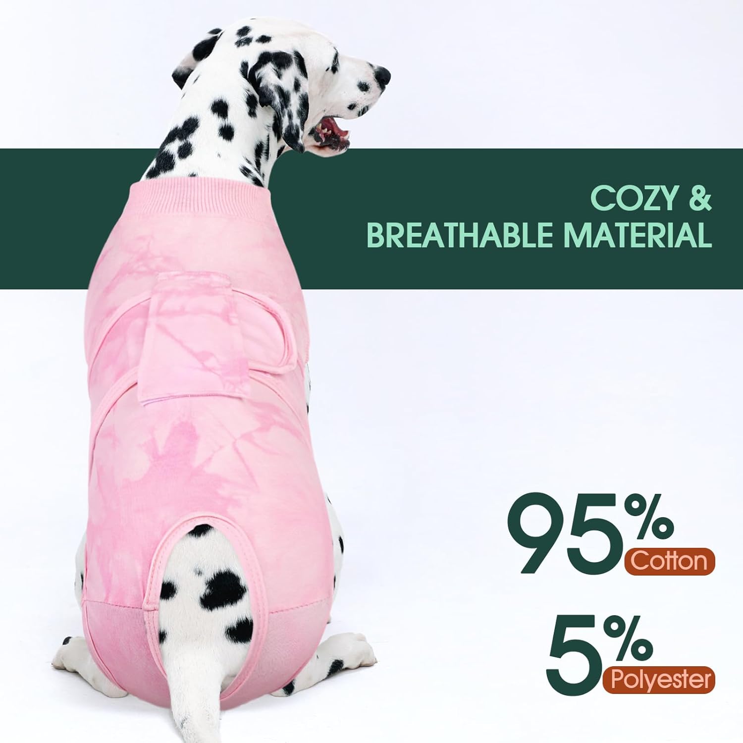 Kuoser Dog Surgery Recovery Suit, Anti Licking Surgical Suit for Dogs Male Neuter, Soft Dog Surgery Suit Female Spay Subsititute E-Collar Cone, Doggie Body Suits After Surgery Pink Tie Dye XL
