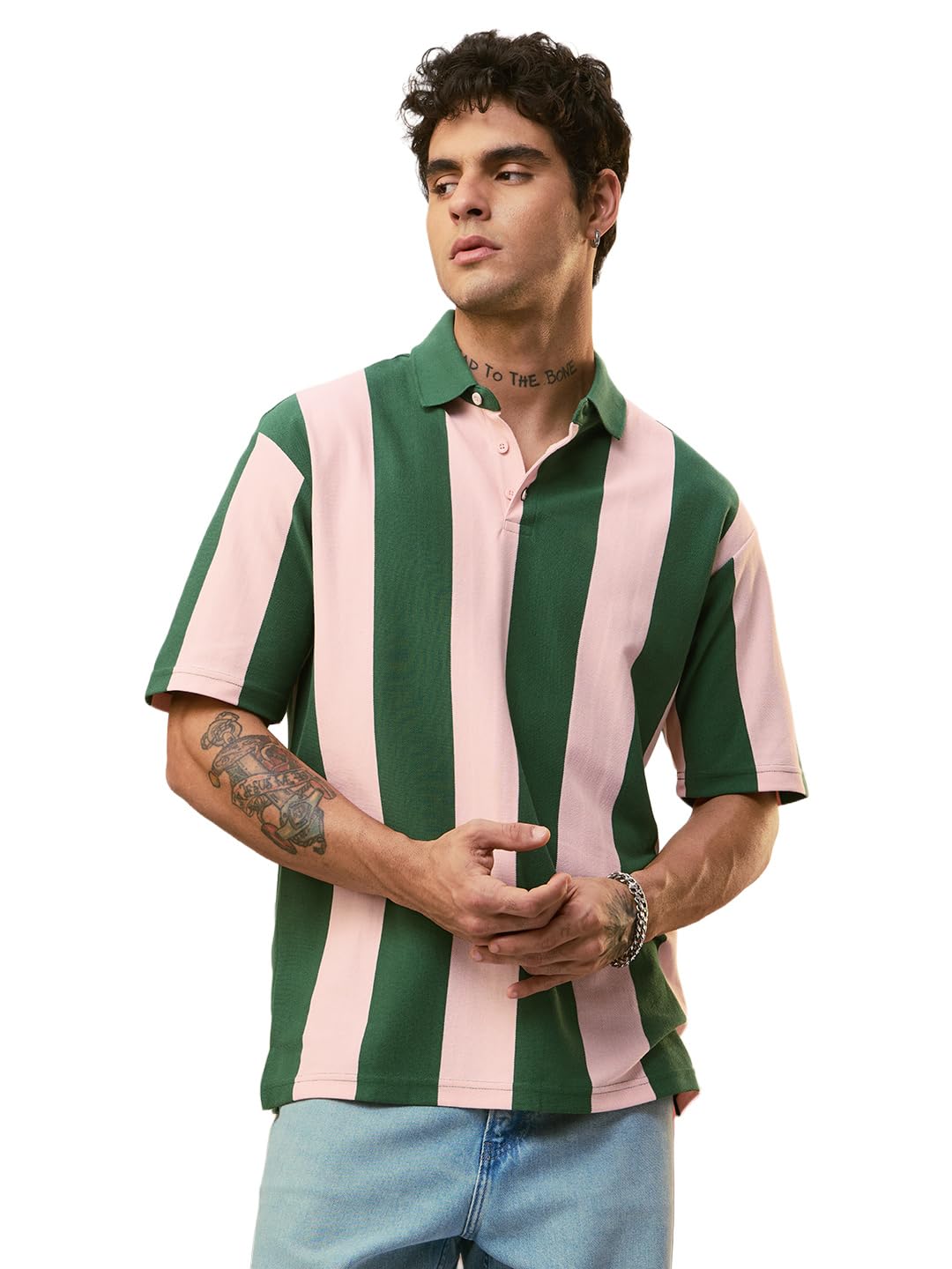 the souled store Colourblock Polo: Club Ivy Men and Boys Short Sleeve Polo Neck Green Colour Block Cotton Blend Oversized Breathable Lightweight Summer Casual Polos-picture-12