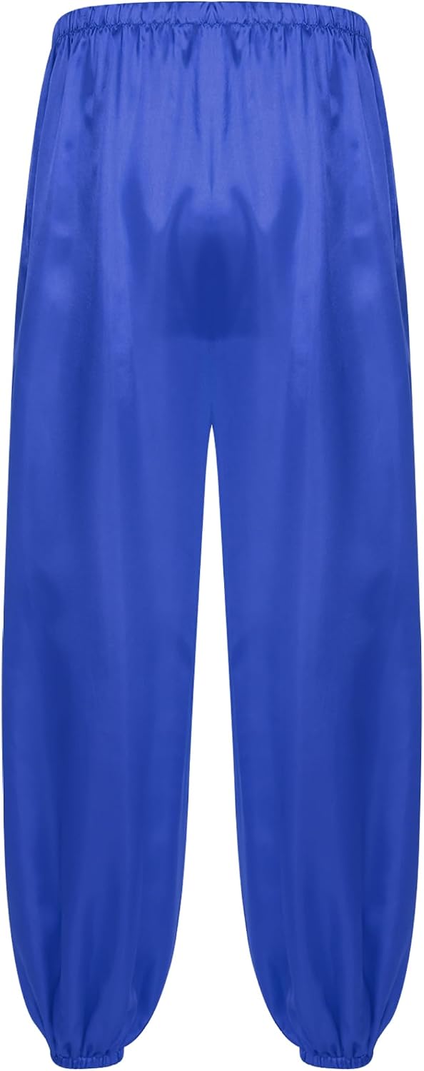 Men Arabian Prince Costume Elastic Waist Satin Pants Loose Bloomers Trousers Belly Dance Harem Pants