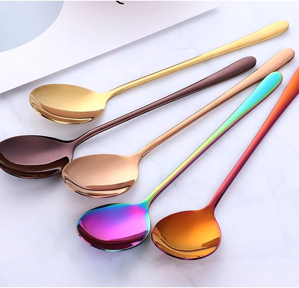 Spoons Color Stainless Steel Spoon, Long Handle for Household Dessert Honey Spoon Coffee Spoon,Perfect for Special Events,Wedding Ect (Color : D) (B)