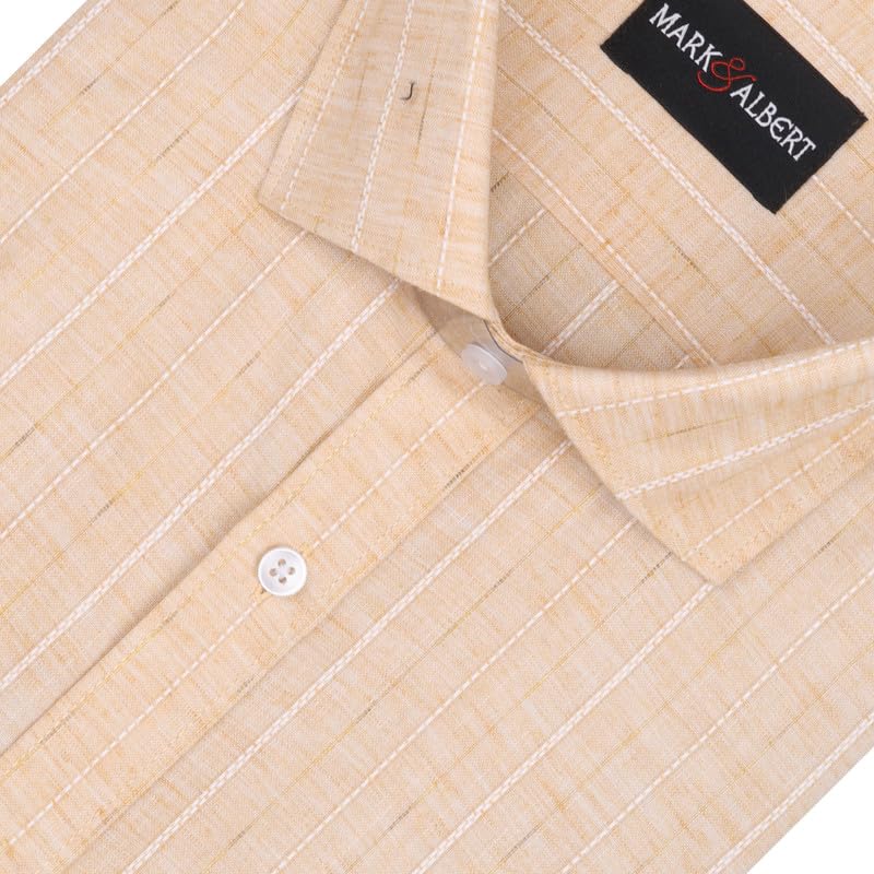 Image of MARK & ALBERT Men's Striped Half Sleeves Regular Fit Shirt | Stretchable Fabric