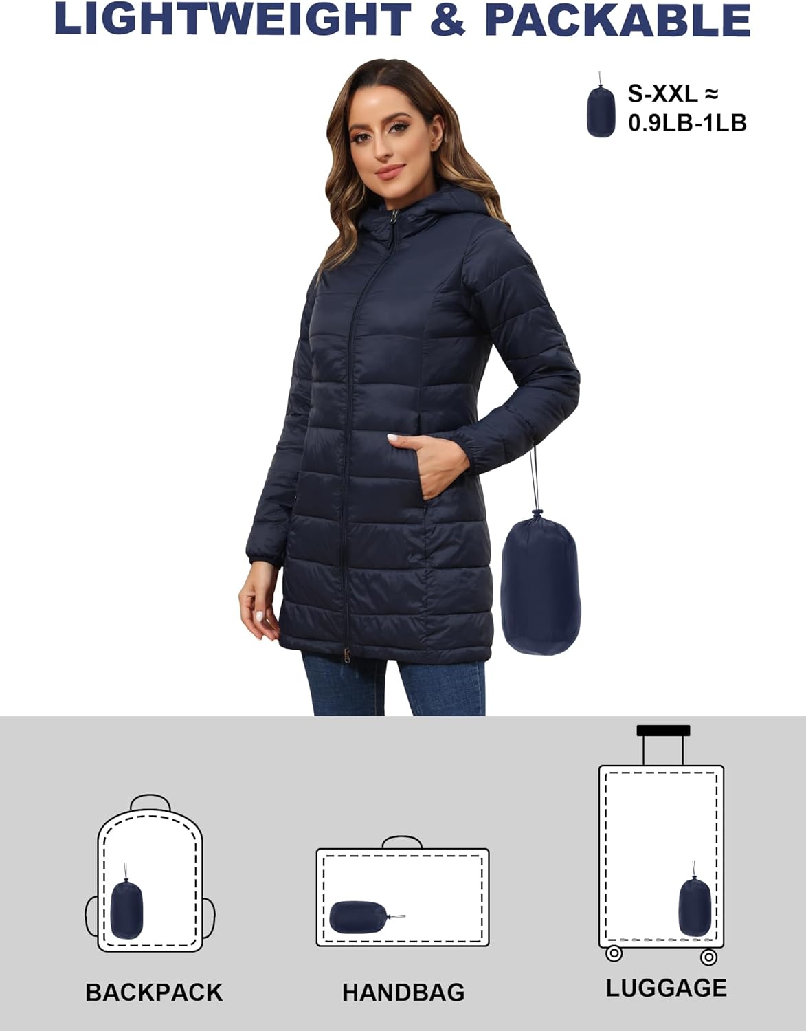 ROYAL MATRIX Women's Plus Size Puffer Jacket Packable Lightweight Hooded Quilted Spring Fall Long Puffer Coat - Image 6