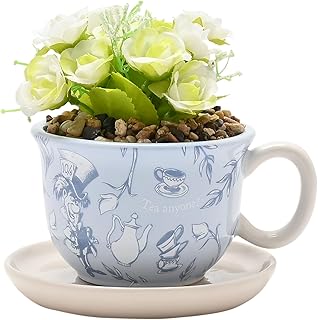 Disney Alice In Wonderland Teacup Planter With Faux Plant
