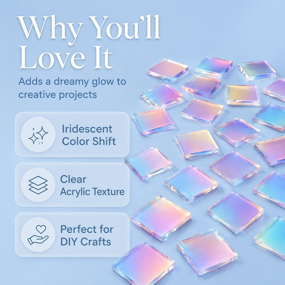 Iridescent Acrylic Squares for Mosaic Art DIY Crafts (100pcs)
