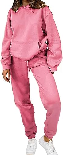 PAODIKUAI Conjunto de 2 piezas con capucha para mujer, conjunto de pantalones deportivos de manga larga a juego