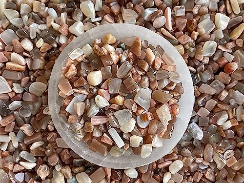 Image of 2 oz Lot Natural Semi Tumbled Gemstone Chips, Crushed Mini Crystals, Undrilled Crystal Chips (Multi Peach Moonstone)