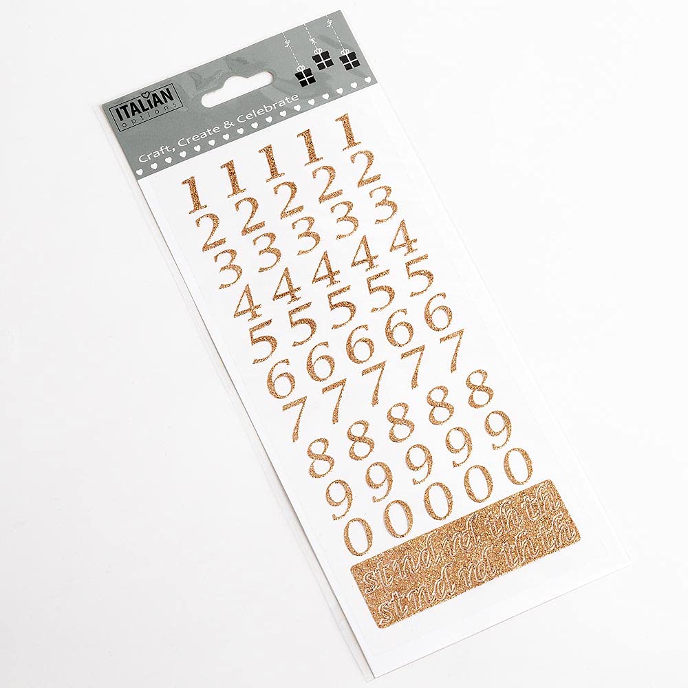 Italian Options Rose Gold Script Numbers 15Mm Script Rose Gold Glitter Self Adhesive Sticker Numbers Craft Embellishment