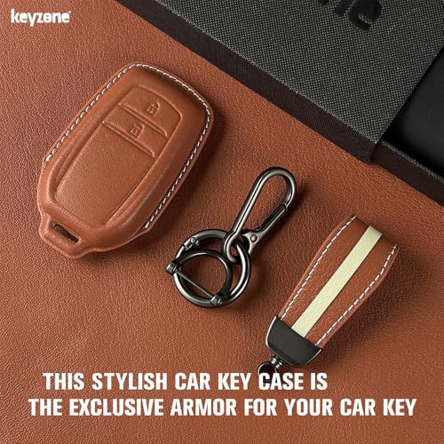Image of keyzone Royal Leather Key Cover with Strap fit for Toyota Innova Crysta, Innova HyCross, Hilux, 2-Button Smart Key
