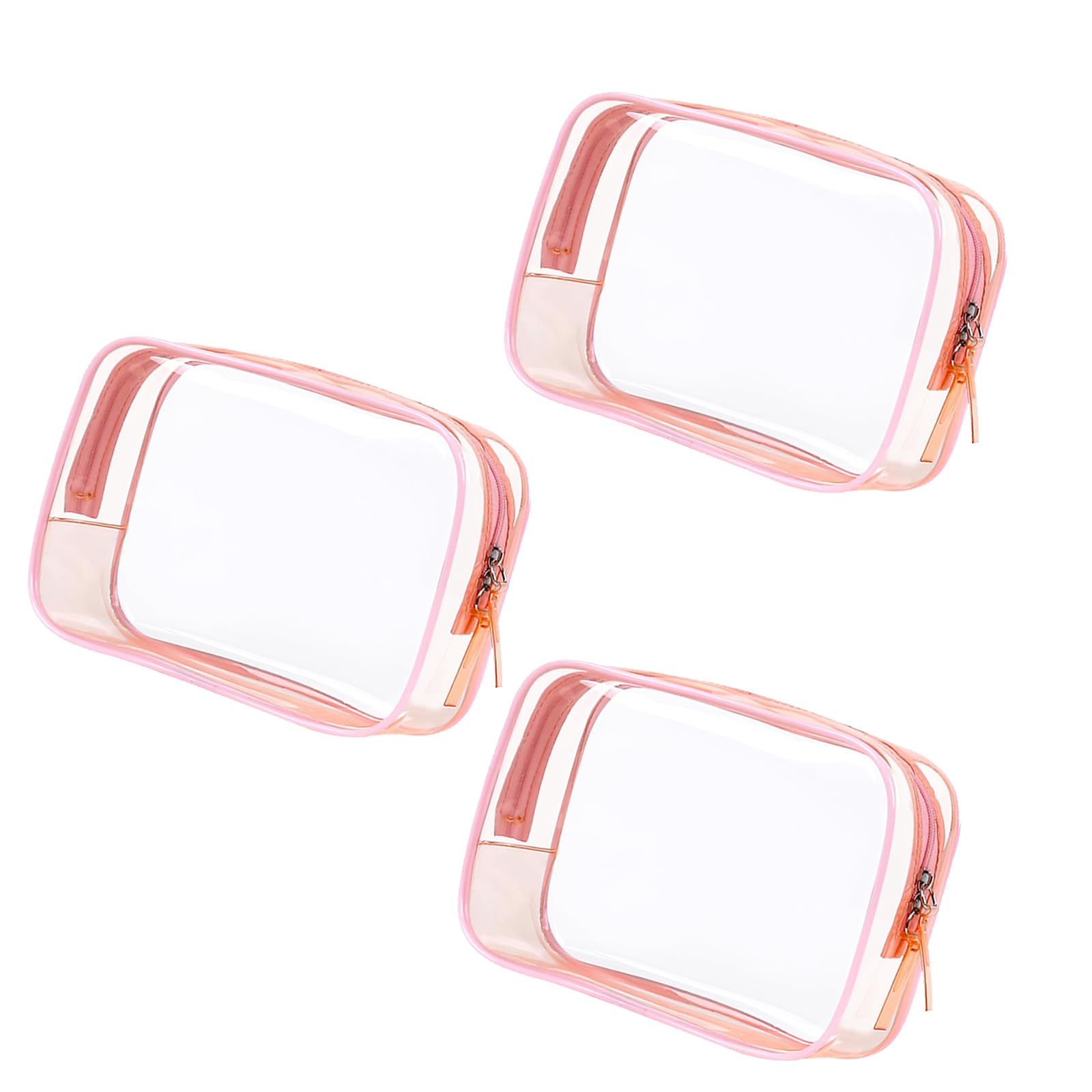 – 3 Pack Clear Makeup Bag Set - Waterproof Size Travel Cosmetic Bags for Women - Carry on Airport Toiletry Bags - Transparent Organizer Pouches（PINK）