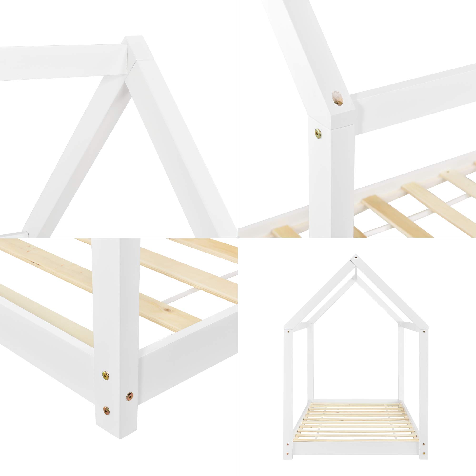 [en.casa] Lit d'enfant Solide Forme Maison Design Construction Robuste Capacité de Charge 50 kg Bois de Pin 160 x 80 cm Blanc