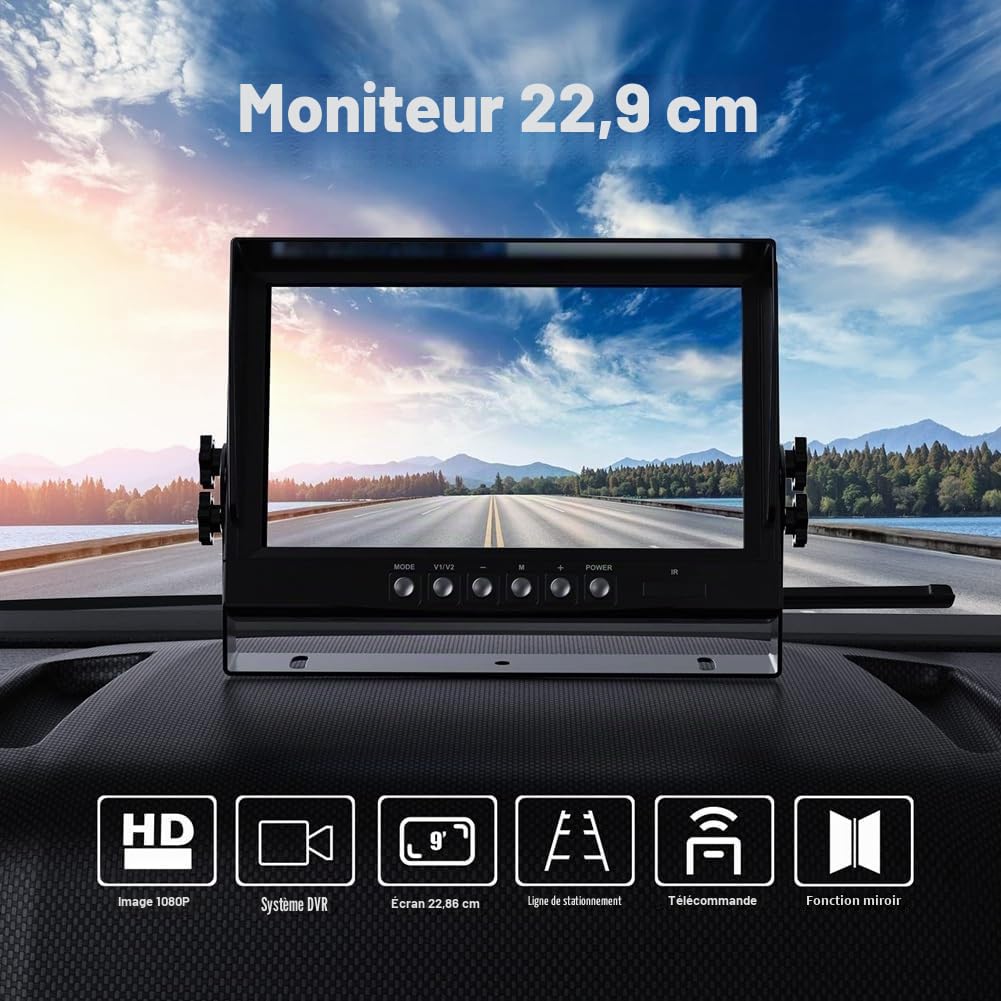 9" Moniteur de Voiture LCD 4 Canaux Affichage à Quadruple Écran 4CH pour Caméra de Recul de Voiture ou de Camion