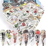 CHANGAR 10 Sheets Nail Foil Sticker Newspaper Magazine Style Transfer Decals Adhesive Stickers Starry Sky Manicure Tips Nail Art DIY Decoration