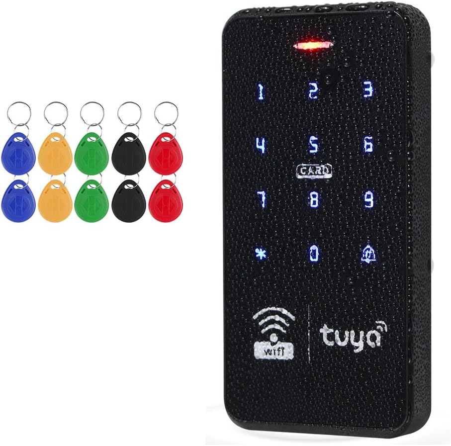 Waterproof Access Control Keypad Home Security System Tuya Smart Remote Unlock Including 10Pcs Key Rings (Black)