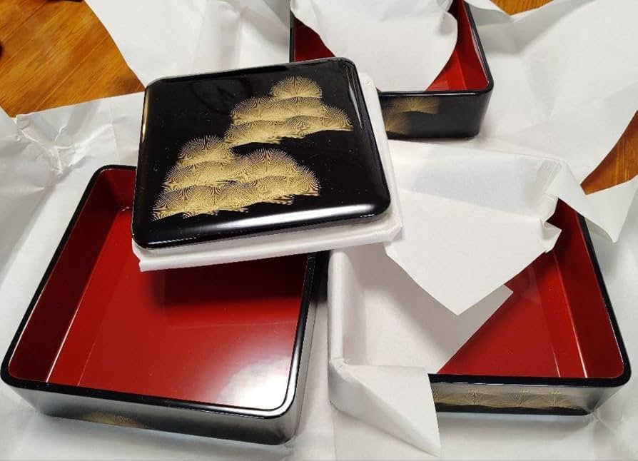 越前漆器冨田立山作三段重箱沈金松新品未使用10/7 終 SHARP ノンフロン