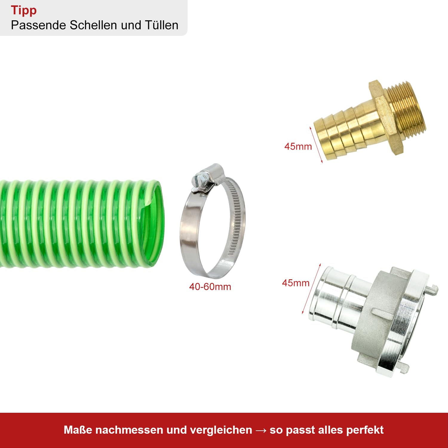 FLEXTUBE GR Ø 45mm Länge 20m PVC Schlauch, Spiralschlauch, Saugschlauch mit Hart PVC Spirale, grün transparent