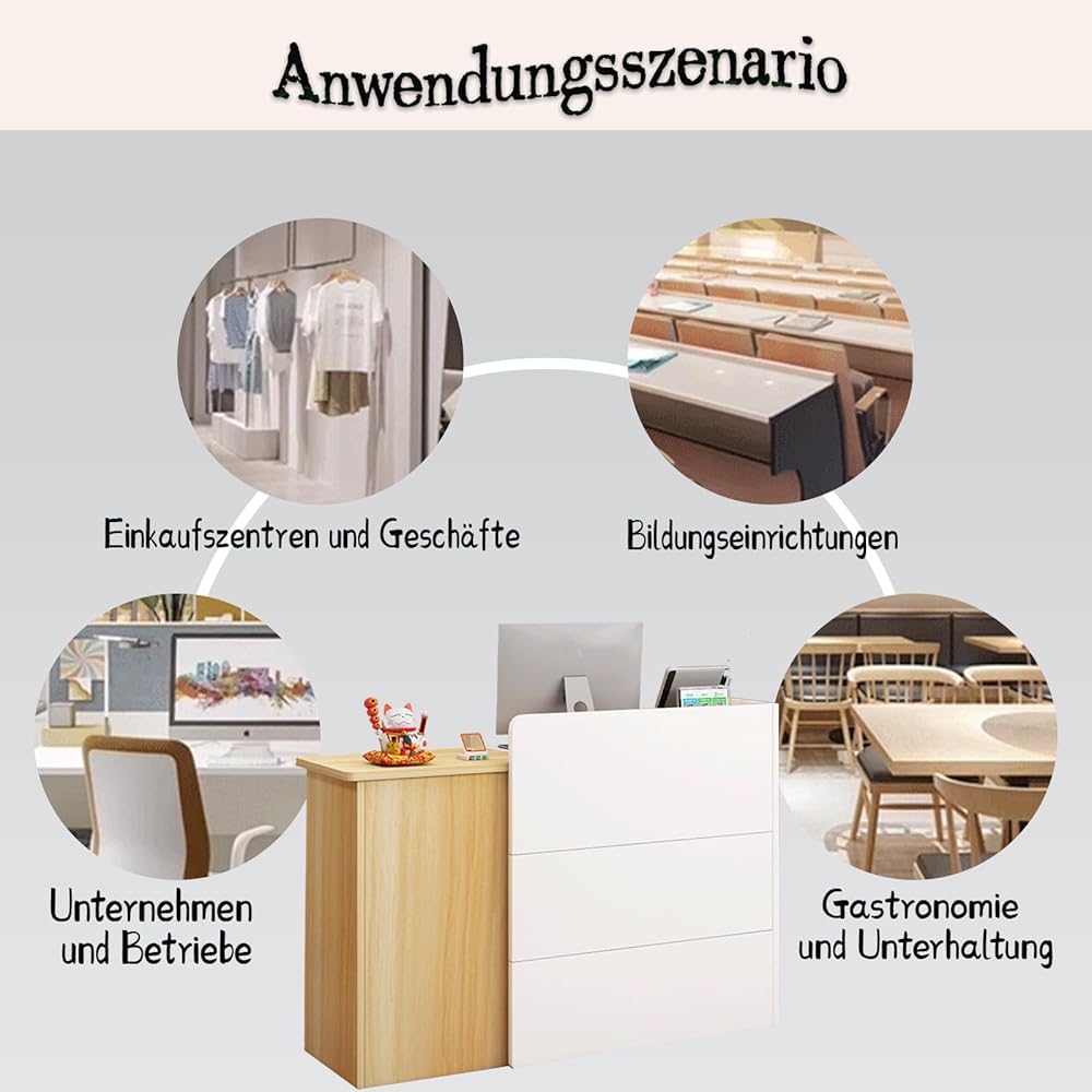 Empfangstheke Klein Holz, Rezeptionstheke, Empfangstresen Kosmetik, Rezeptionstheken mit Schublade, Laden-Theke Verkaufstheke Tresen Büromöbel Rezeption(Size:120*40*90cm,Color:'White+gray'>White+gray)