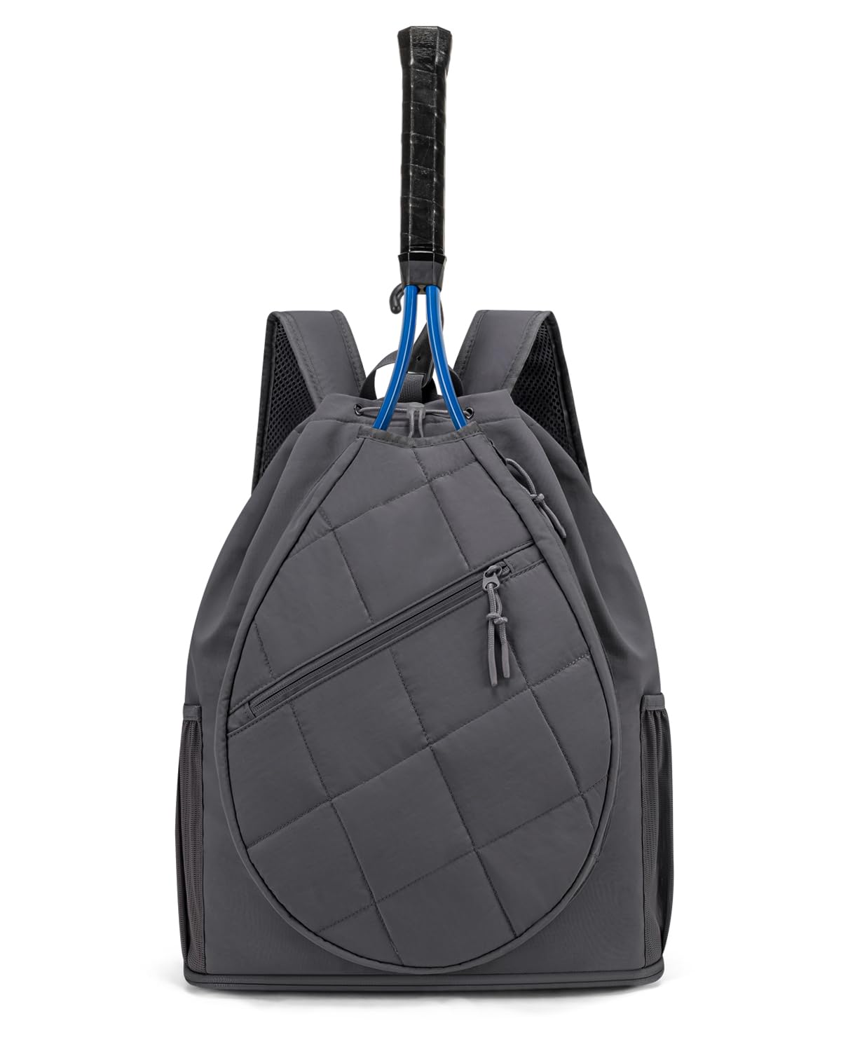 GreenTaya Drawstring Tennis Backpack, Puffer Tennis Racket Bag with Shoe Compartment & Wet Pocket Gym Bag for Women, Suitable for Pickleball Tennis Badminton (Grey)