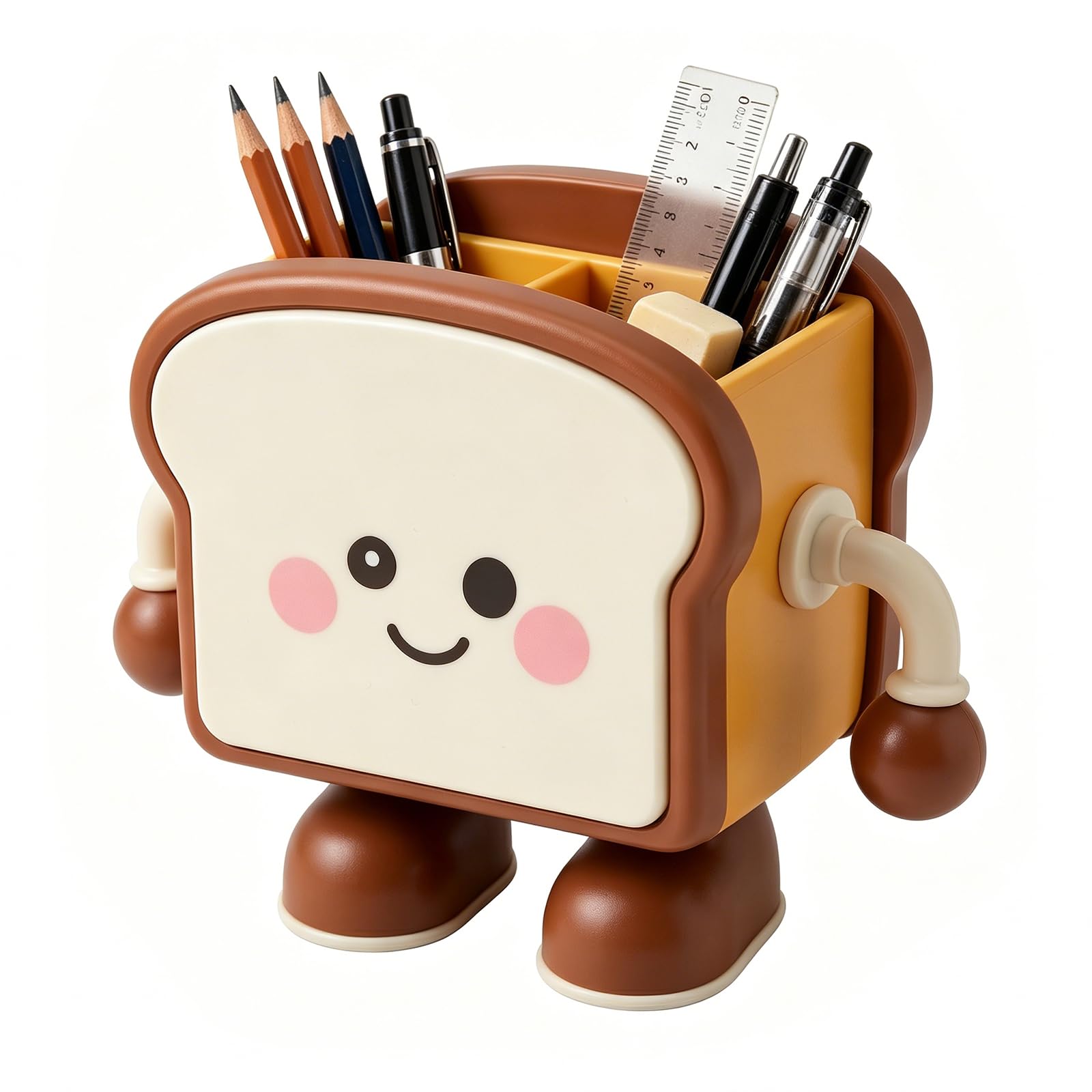 Toast Pen Holder, Toast Pen Pot with 2 Compartments, Cute Pencil Holder for Desk, Multifunctional Pen Holders for Stationery, Makeup & Crafts, Cartoon Storage Organizer for Home, School & Office