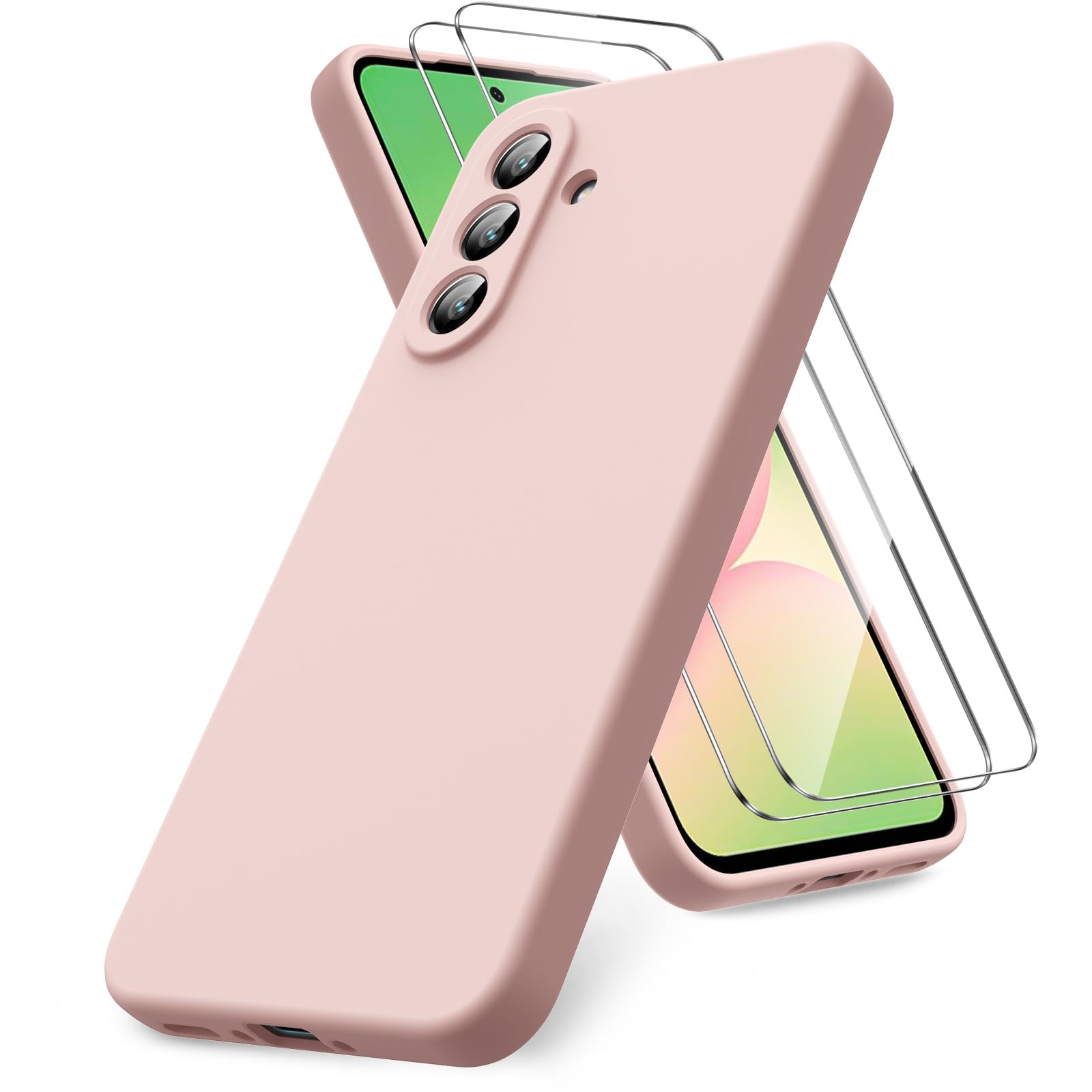 Vansdon Handyhülle kompatibel mit Samsung Galaxy A37 5G Hülle, 2 Stück Panzer Schutz Glas, weiche TPU Flüssigsilikonhülle, stoßfestem Gummi Silikongel Fall-Taupe