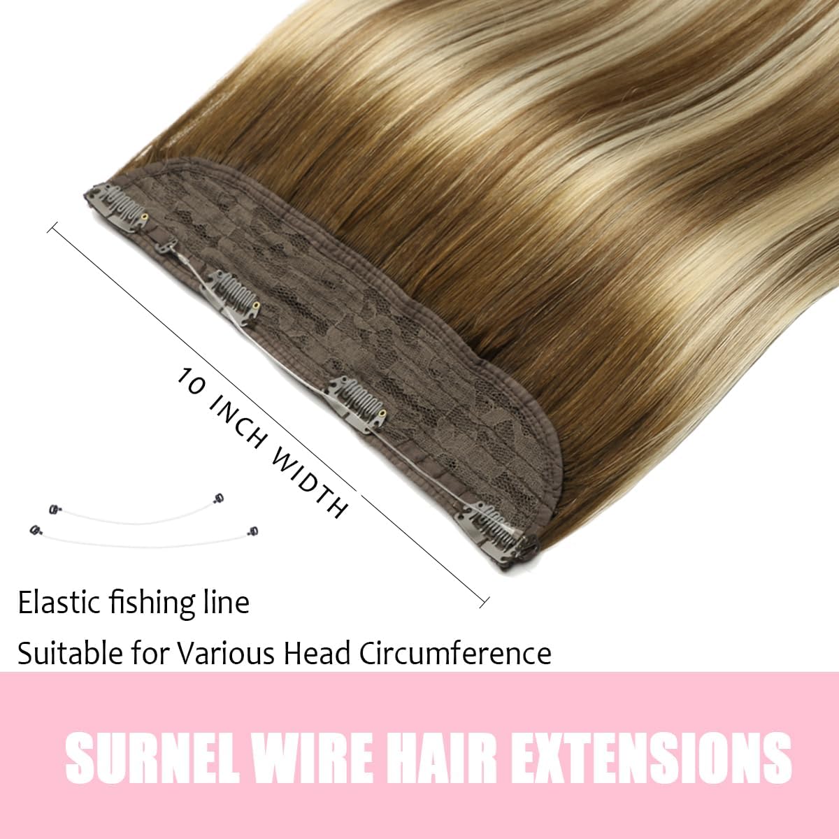 SURNEL18 inch Haol Extensions Human Hair Balayage Walnut Brown to Ash Brown and Golden Blonde Wire Hair Extensions 80g(18,3/8/22)
