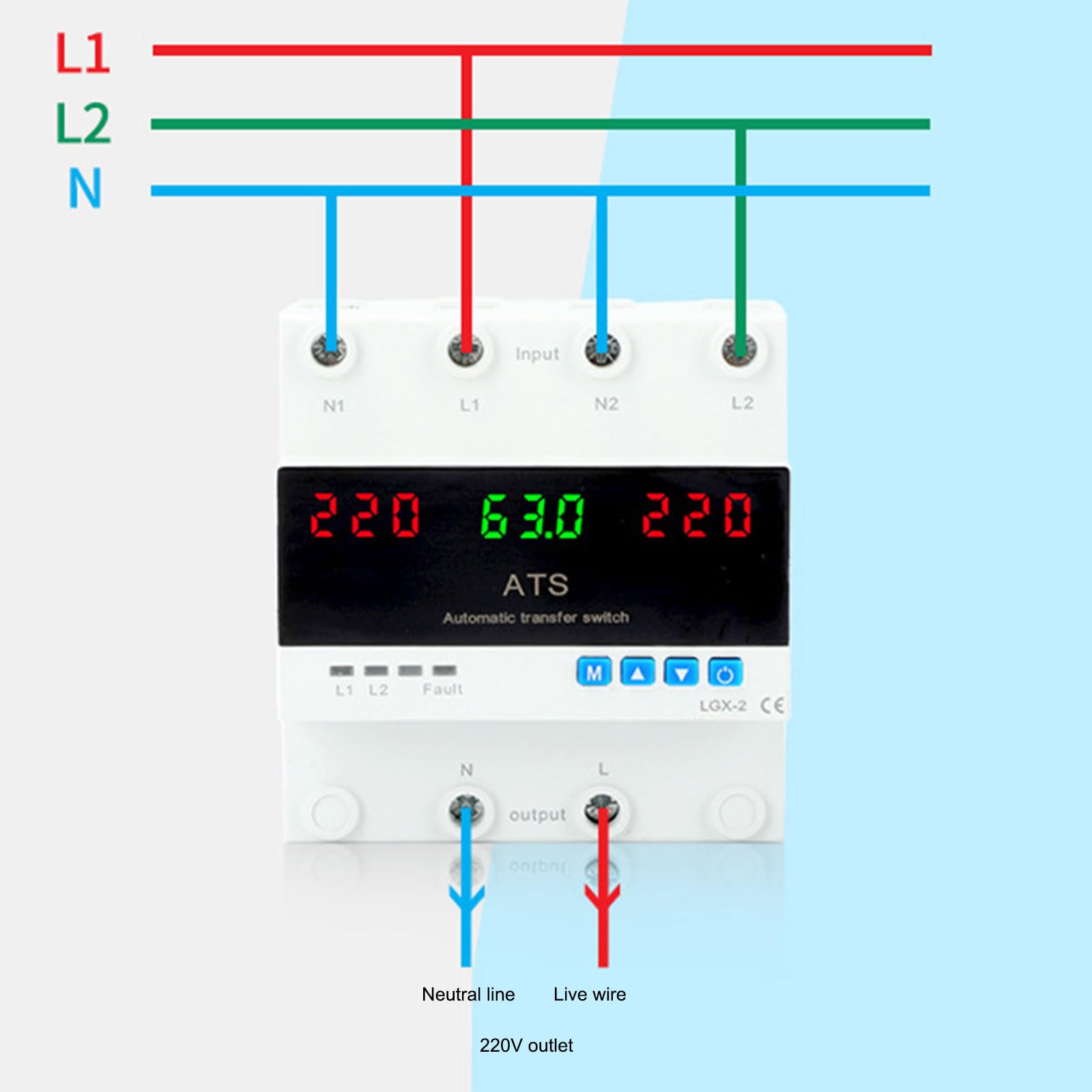 Source, interruttore di sicurezza elettrico 63, 220 V, con parametri regolabili e meccanismo di sicurezza da sovraccarico, per interruttore bifase, sopra sotto interruttore elettrico per ufficio