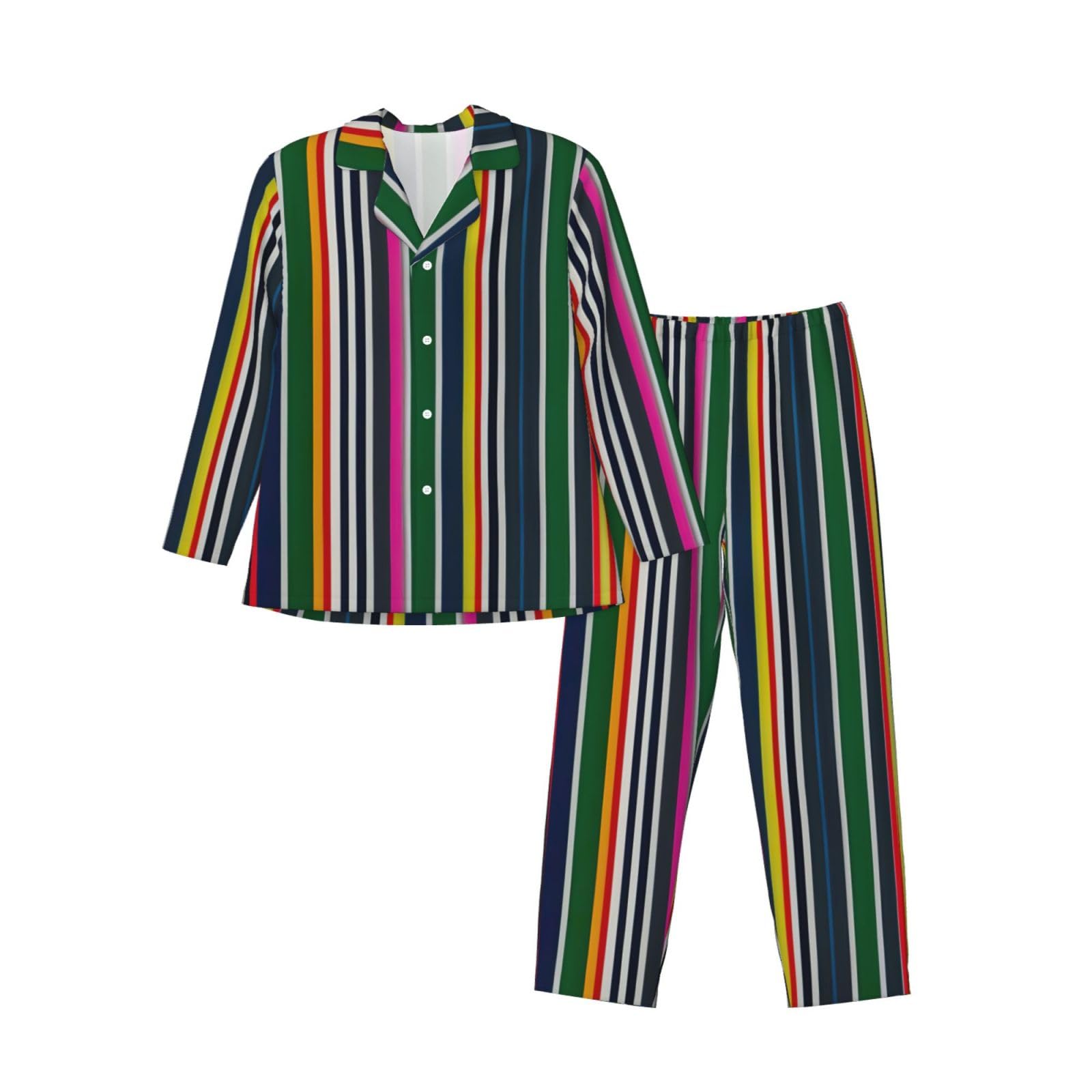 Pigiama a maniche lunghe da uomo con stampa a righe colorate Set di due pezzi traspirante accogliente Weekend Loungewear