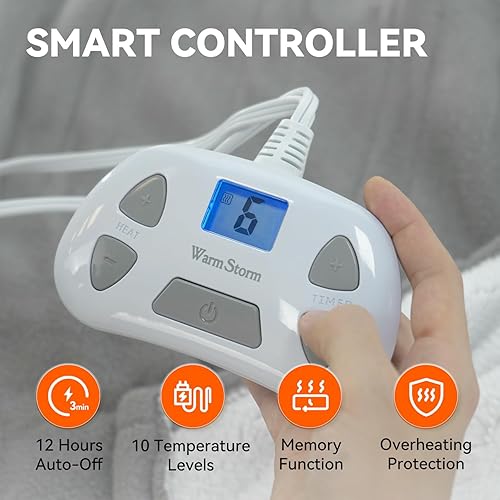 Miniatura 4 de Warm Storm Manta térmica individual de forro polar suave y sherpa, 10 niveles de calefacción, 12 horas de apagado automático, lavable a máquina,