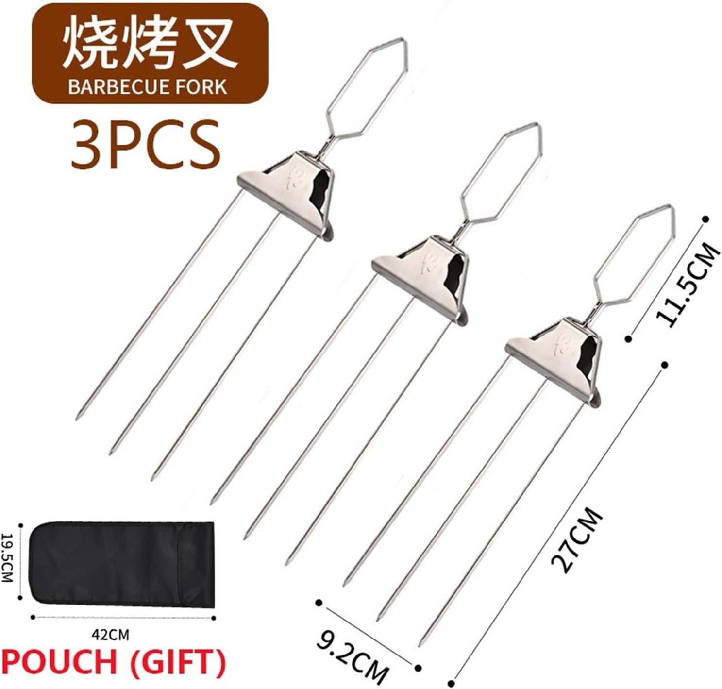 Three-Headed BBQ Skewers Set Stainless Steel Grilling, Fork For Meat Veggies Fruits Reusable Roasting Sticks 3 Way Skewer(Barbecue Fork C)