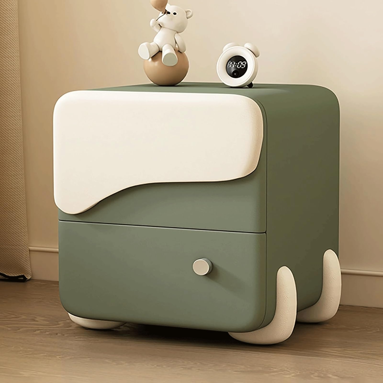 SXZenSpace Bedroom Nightstand,Modern Wood Bedside Table with 2 Storage Drawers End Side Square Metal Handles(Green,50cm)