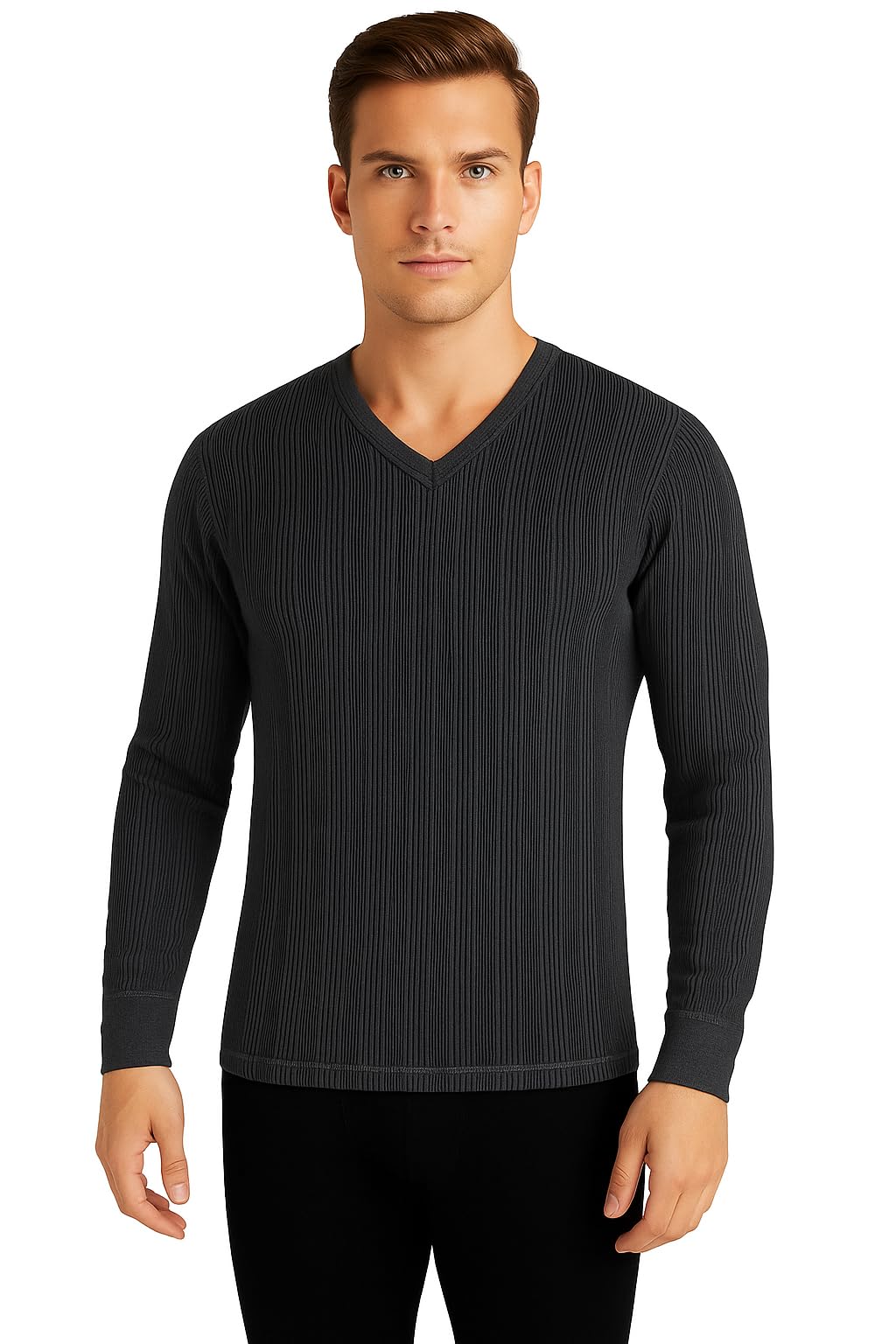 shiba Men's Charcoal Melange Casual Regular Fit V- Neck Full Sleeves Thermal Top | Body Warmer Top | Winter Wear for Men-picture-20