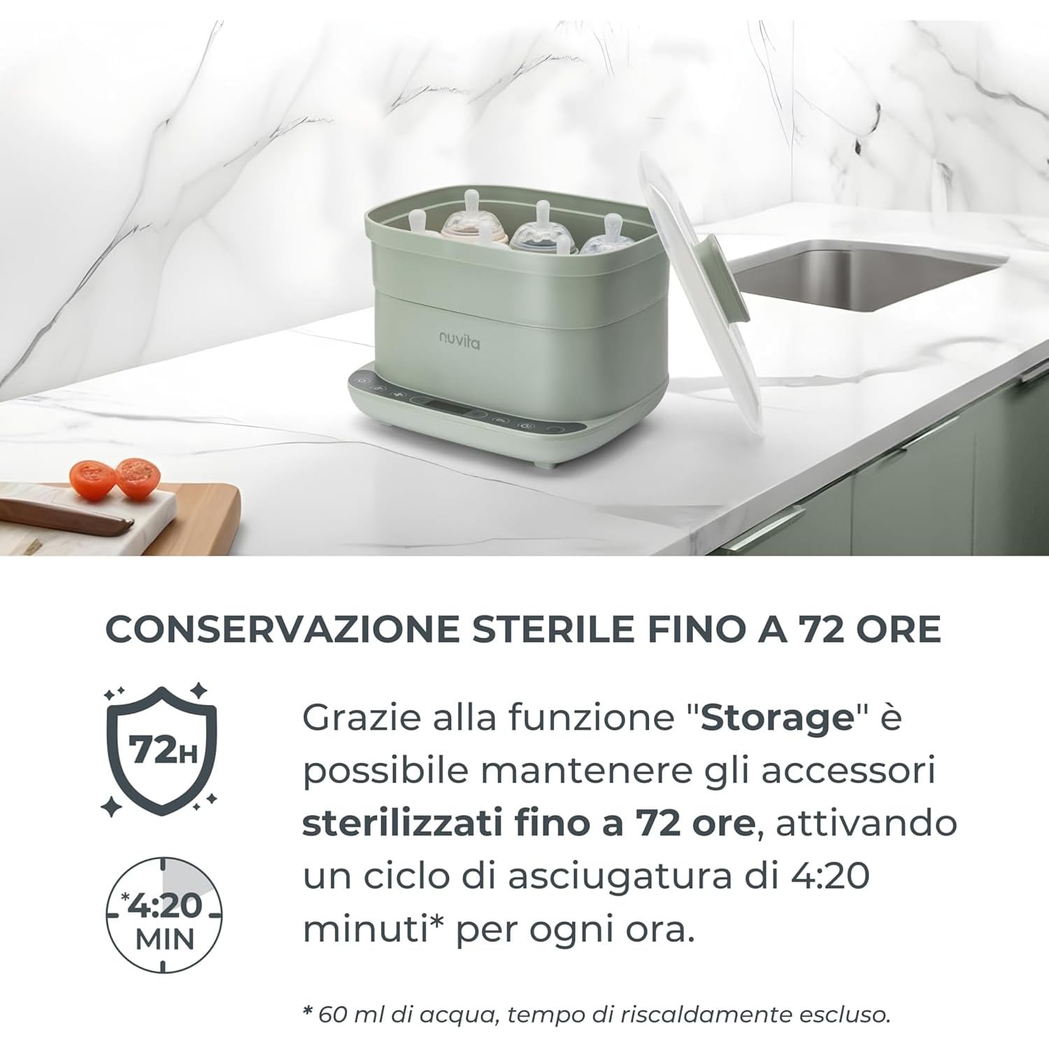 Nuvita 1088 Sterylizator i suszarka do butelek 2 w 1 - sterylizacja parą 99,99%, oczyszczony filtr HEPA, sterylne przechowywanie 72H, duża pojemność, timer