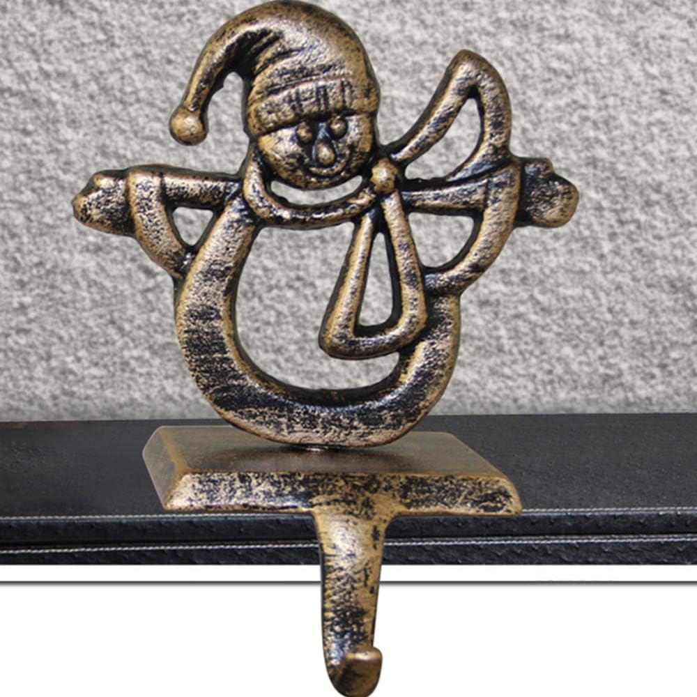 ODOMY Christmas Stocking Holders for Fireplace Mantle Stocking Hook Hangers Metal Snowman Reindeer Santa Snowflake Holder Indoor Vintage Christmas Decorations (Snowman)