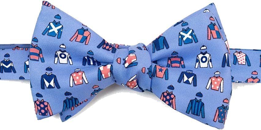 Men's 100% Silk Blue Horse Racing Jockey Derby Day Novelty Self Tie Bow Tie
