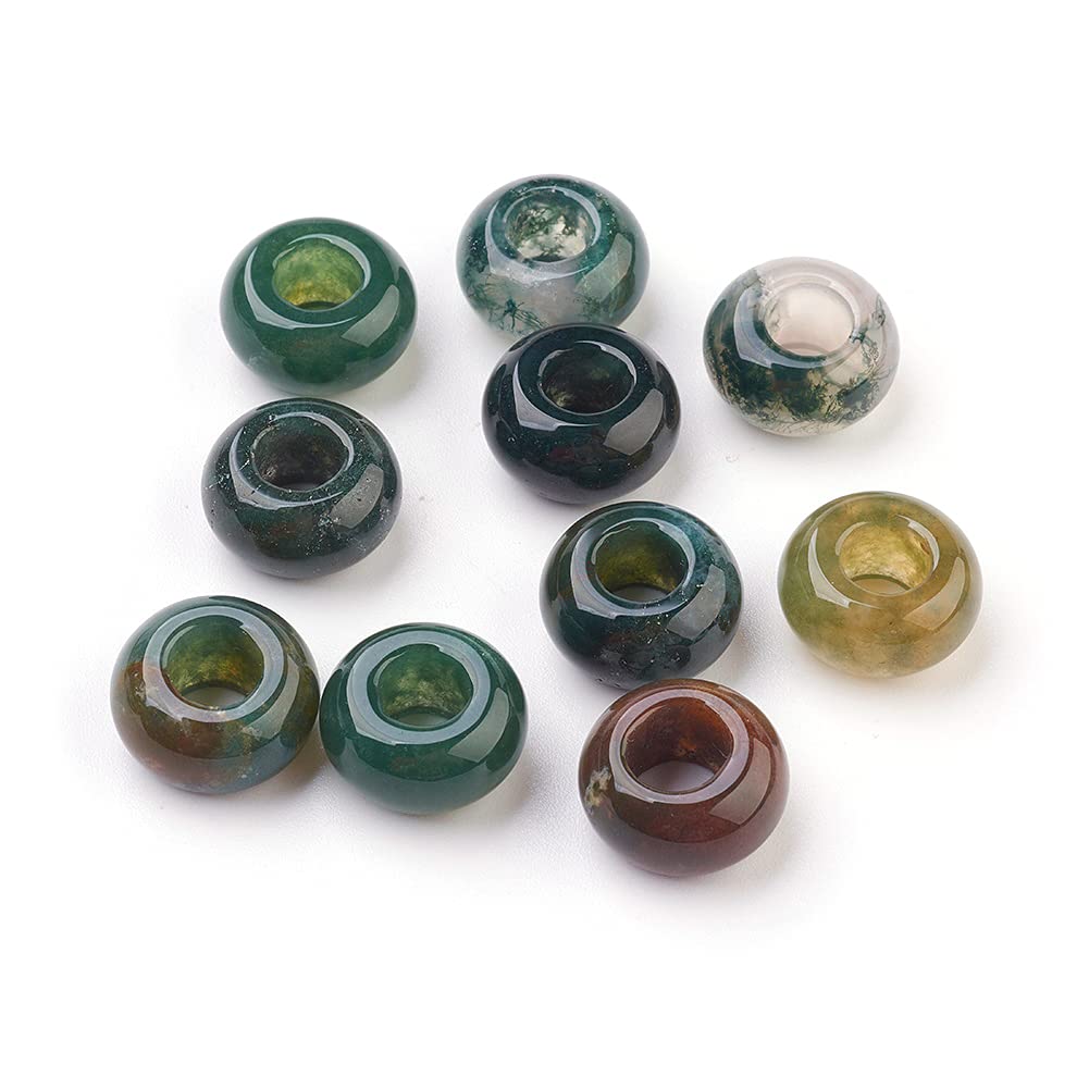 Cheriswelry 30pcs 14mm Natural Indian Agate Round Large Hole Gemstone Beads Semi Gem Loose Rondelle Crystal Beads for European Jewellery Bracelet Making