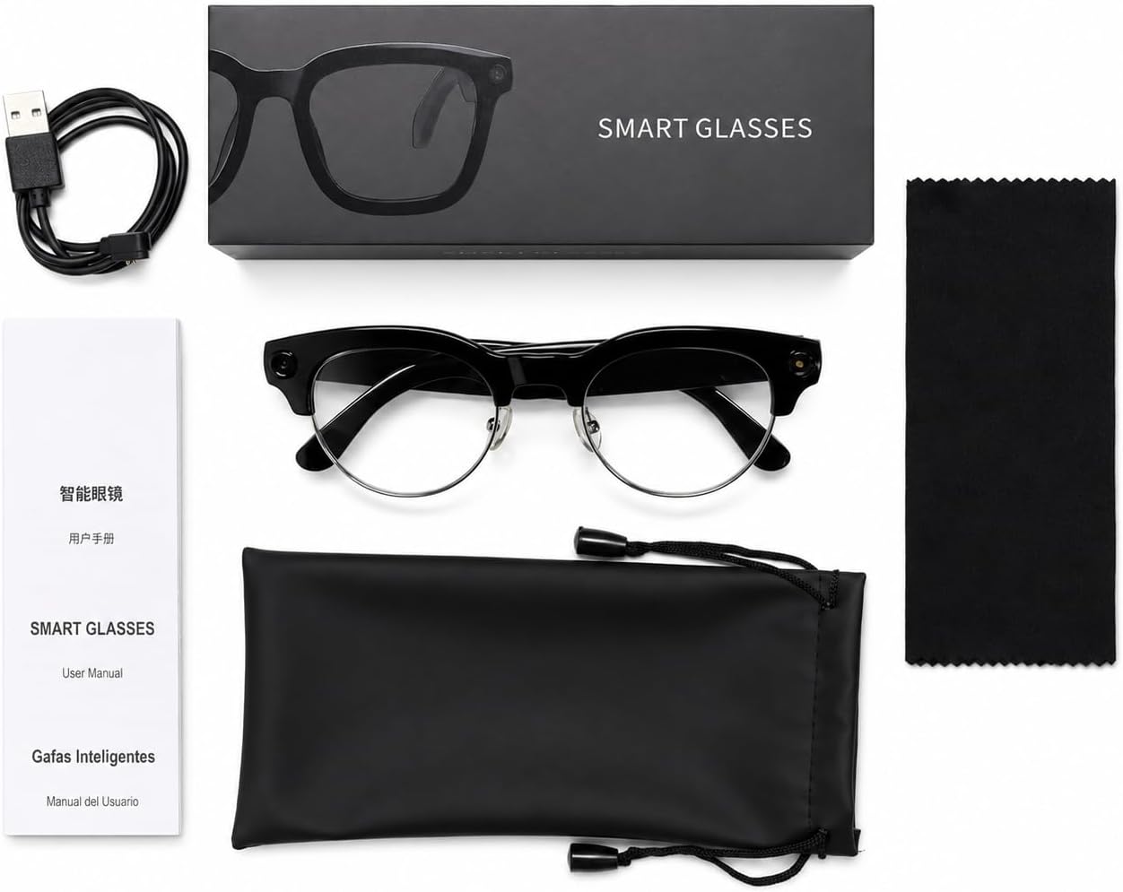 AI Smart Recording Camera Glasses for Work Travel Translation Audio | 8MP camera, 1200P video, voice control, real-time translation, object recognition, photochromic lenses and AI assistant