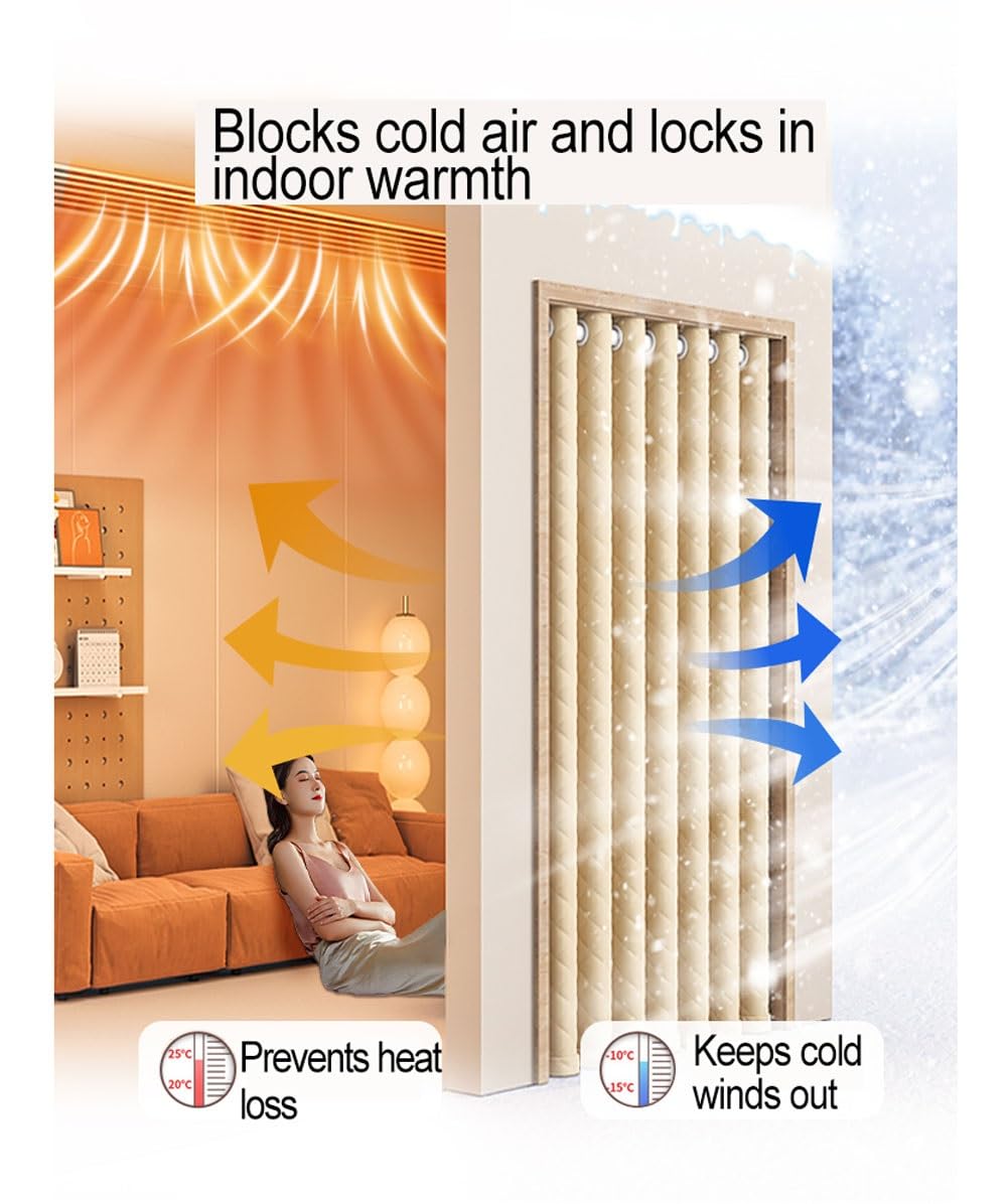 Rideau de Porte Isolant Thermique, Rideau Thermique Isolant Anti Froid et Chaleur Porte d'entrée Coton Adapté Aux Animaux Domestiques Phonique Anti Bruit(A-Gray,60X180CM)