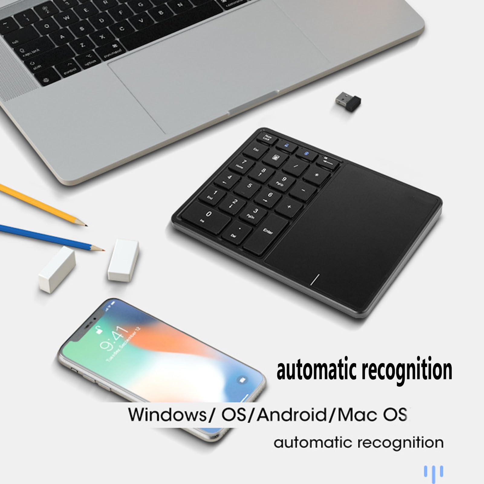 Kabelloser Nummernblock mit Touchpad, Bluetooth-Nummernblock für Laptop, 22 Tasten Wireless BT Dual Mode Numeric Keypad, 2.4G 2 in 1 Portable Financial Accounting Number Keyboard (Grau)