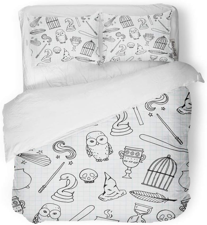 Duvet Cover Set Queen/Full Size Potter Different Witch Equipment Harry Pattern Birdcage Magic Wand 3 Piece Microfiber Fabric Decor Bedding Sets for Bedroom