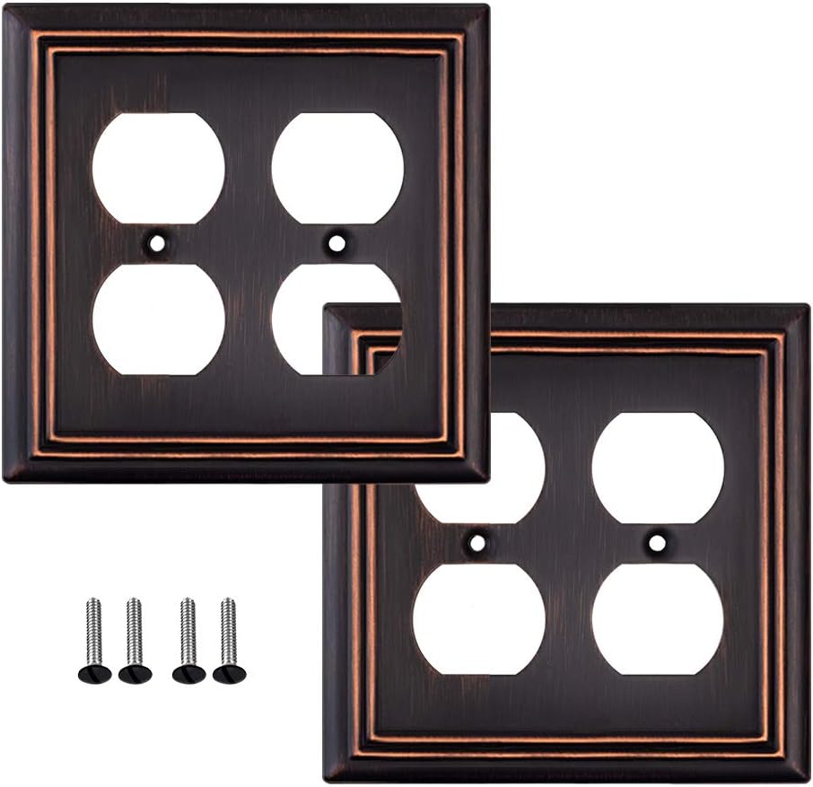 Pack of 2 Wall Plate Outlet Switch Covers by SleekLighting | Decorative Oil Rubbed Bronze | Variety of Styles: Decorator/Duplex/Toggle / & Combo | Size: 2 Gang Duplex