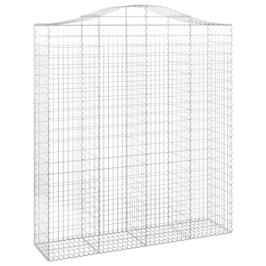 Cestas de gaviones plateadas, 8 × 200 x 50 x 220/240 cm, 3,5 mm galvanizado, valla de jardín, arco alto, cortavientos/protección visual