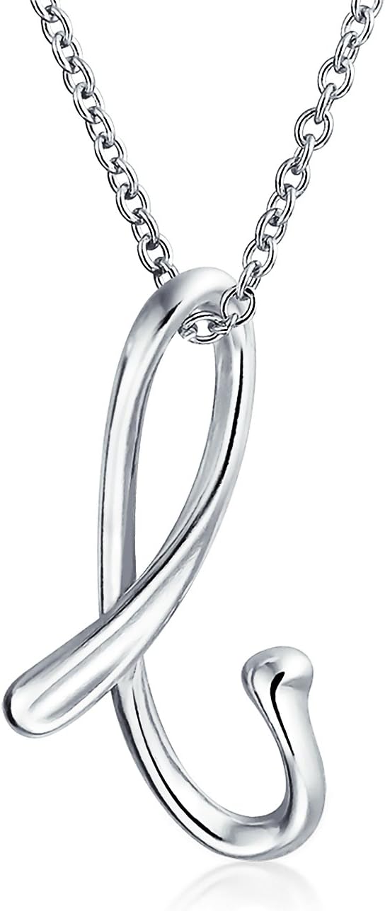 Simple Script Alphabet Letter Initial Pendant Necklace .925 Sterling Silver