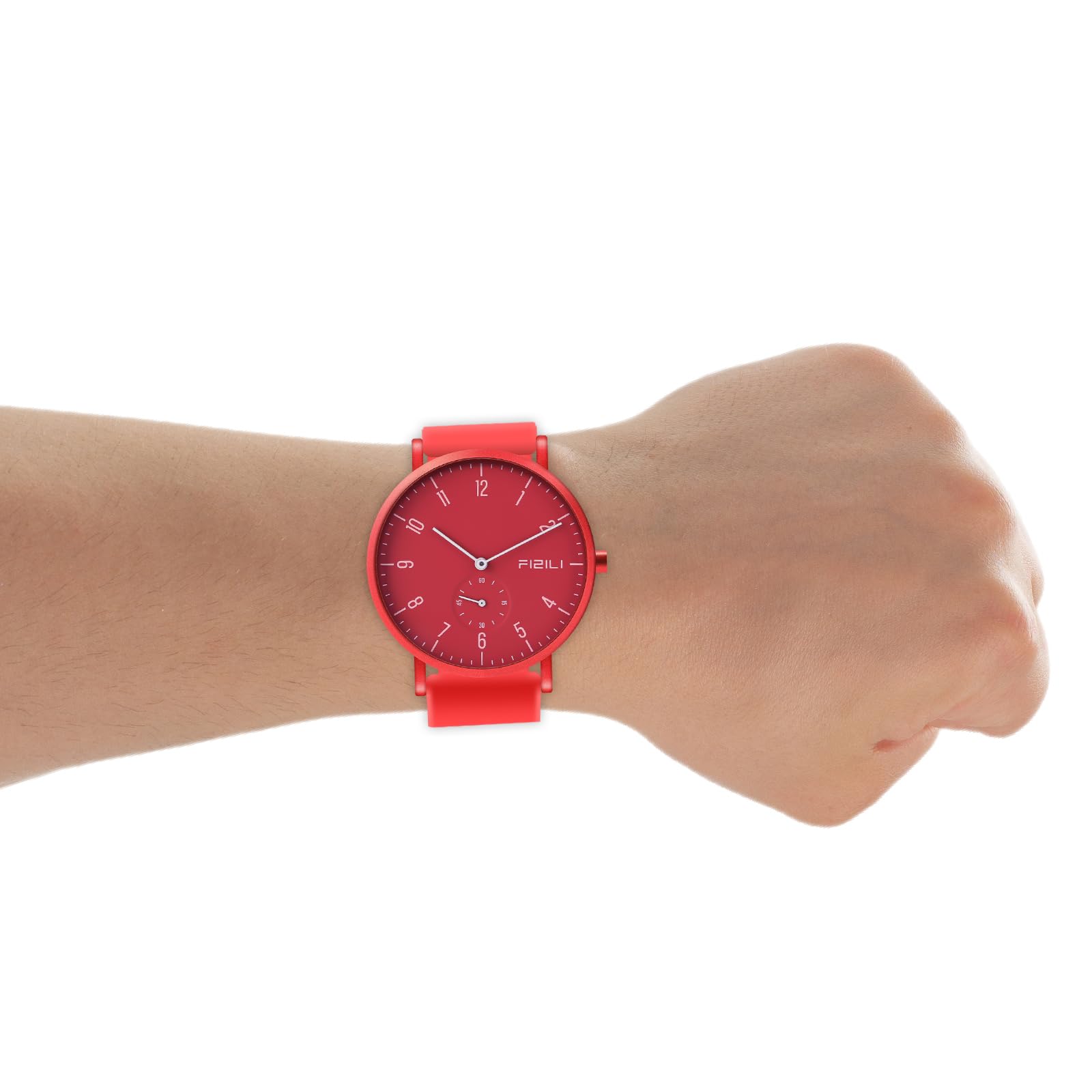 Orologio da polso da uomo, ultra sottile, minimalista, impermeabile, alla moda, per uomo o donna, con cinturino in silicone, 1100, rosso e bianco