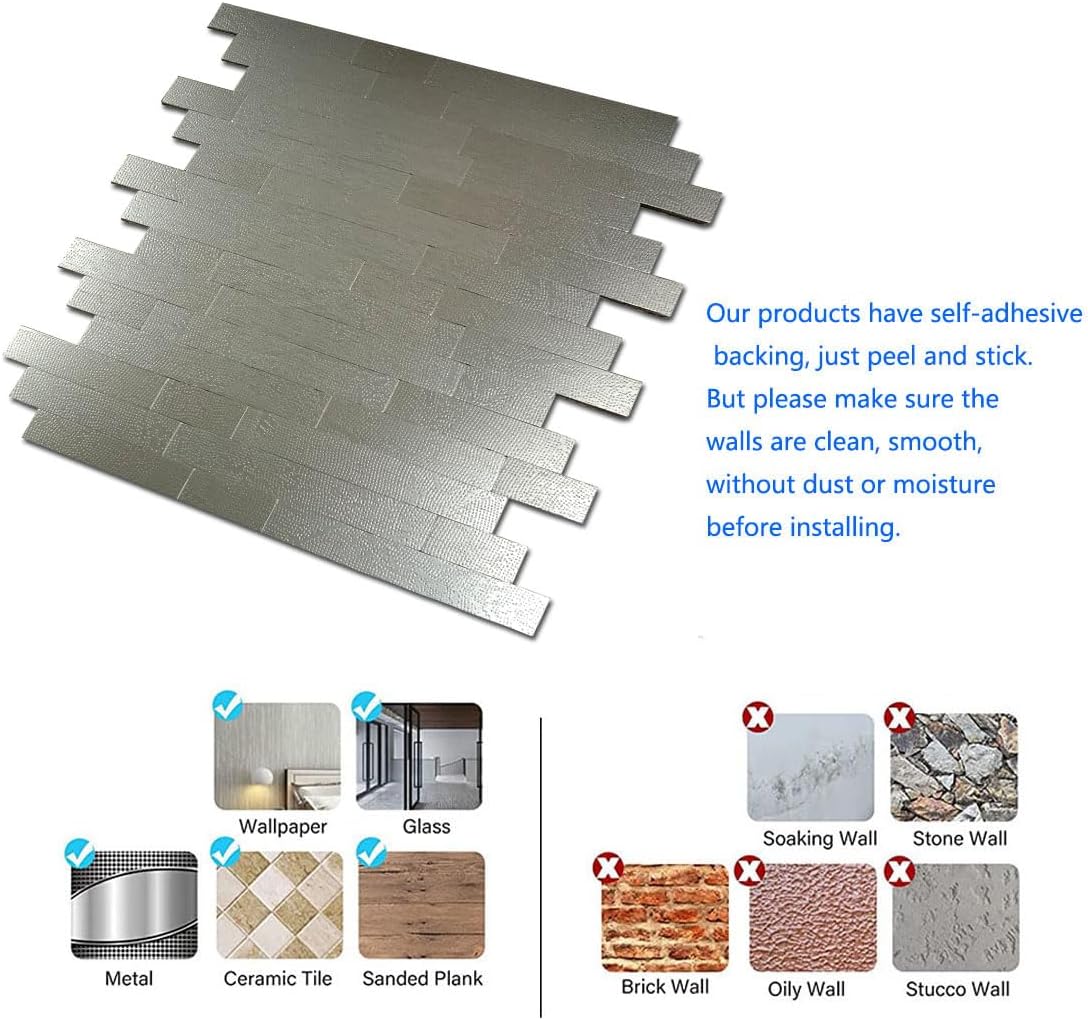10-Sheet Peel & Stick Backsplash Tiles, Waterproof Mosaic Wall Stickers, Heat-Resistant & Easy DIY, Ideal for Kitchen, Bathroom, Shower & Cabinets Cabinets (Light Gold-2)