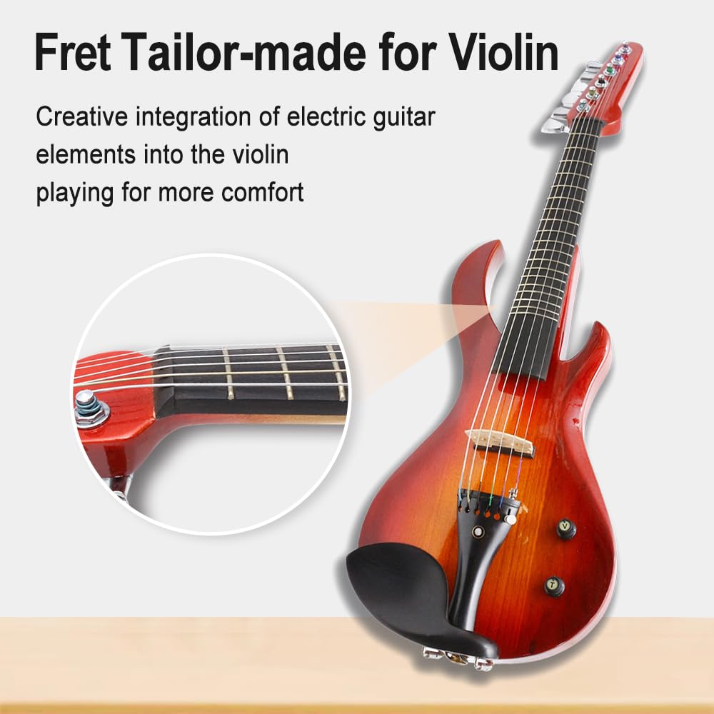 Violino Elettrico in Legno massello 4/4, Stile Chitarra, Rosso-Arancio, con Tasti per Principianti e Professionisti, Include Custodia e Accessori (01) (1)