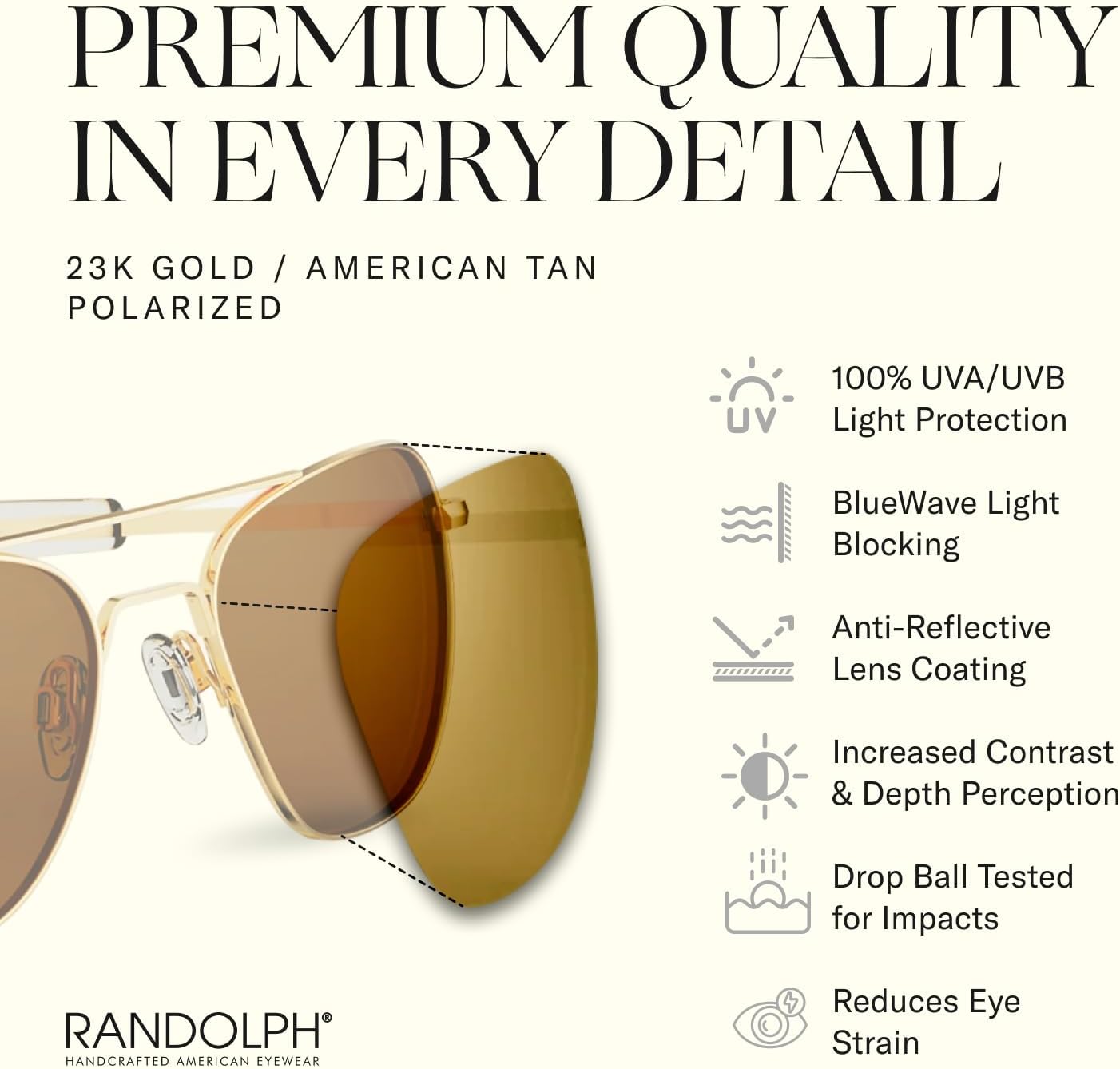 Randolph Eyewear Aviator Sunglasses for Women & Men – Non-Polarized & Polarized Lenses, 23k Gold UV Protection Sunglasses - Image 4