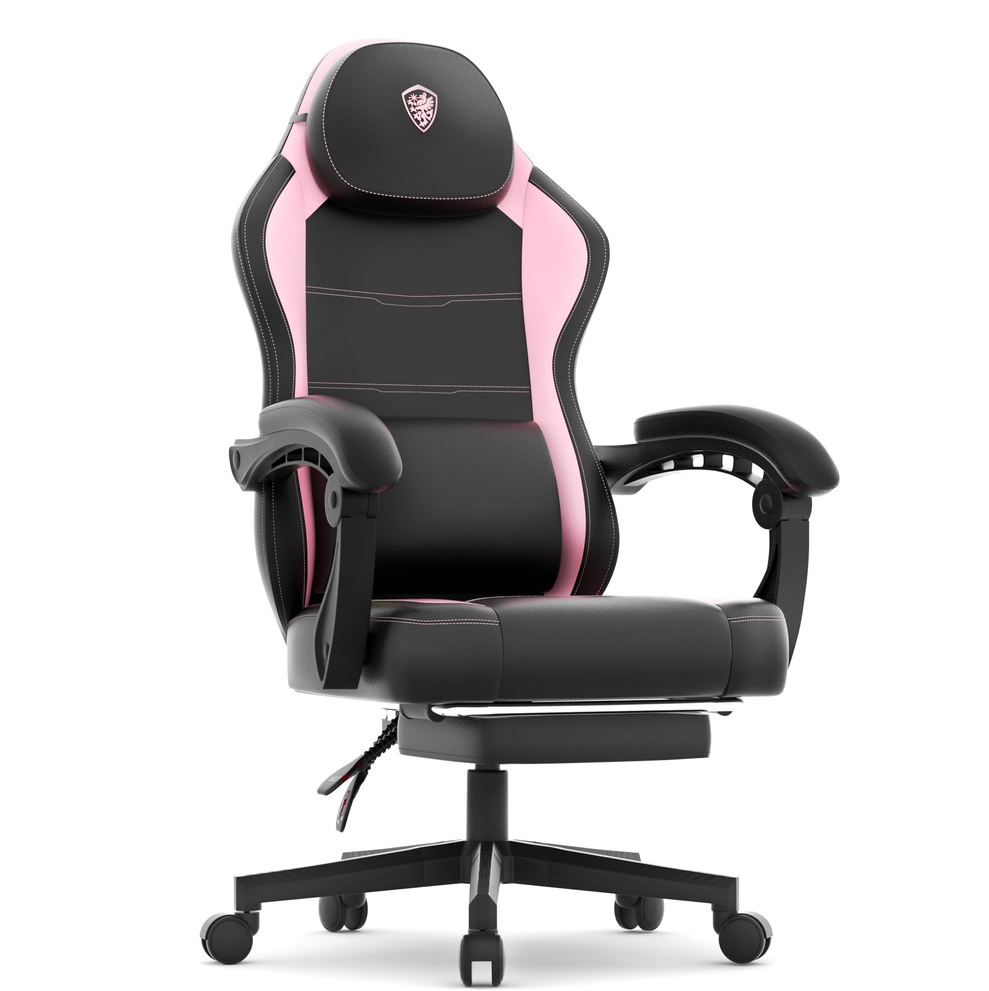 Dowinx Silla de gaming Racing Gamer con cojÃn de primavera, sillón ergonómico para gaming con masaje lumbar, silla de oficina de cuero PU silla PC silla respaldo ancho 150 kg, rosa