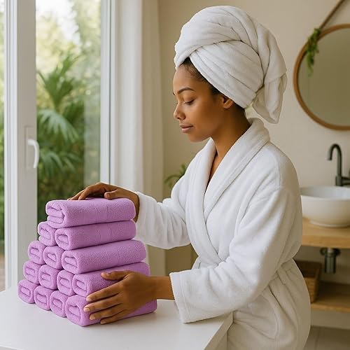 Miniatura 10 de BY LORA Toalla de mano de algodón de rizo, juego de 6, color verde azulado náutico