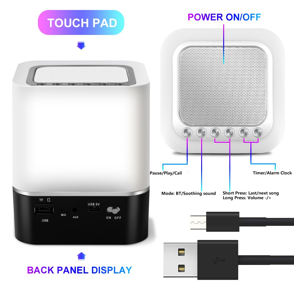 Głośnik Bluetooth 5 w 1 ze światłem, budzik świetlny RGB, zmiana kolorów, lampka nocna, dotykowa, ściemniana, budzik cyfrowy z USB, zestaw głośnomówiący, odtwarzacz MP3, fajne rzeczy dla