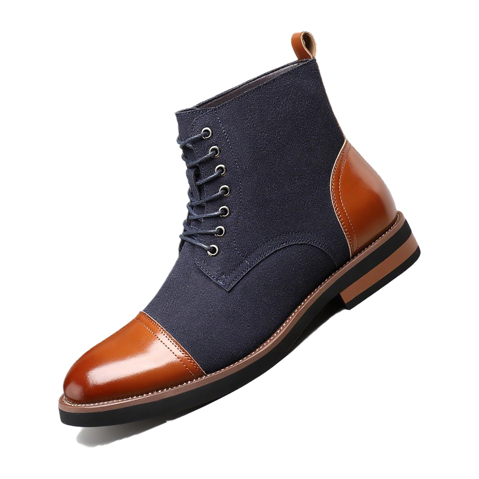 Men's Genuine Suede Cap Toe Two-Tone Chunky Block Heel Chukka Boots Fashion Lace Up Colorblock Round Toe Mid-Calf Derby Booties For Motorcycle Leisure Daily